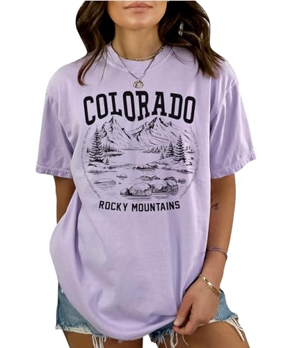 NACRE APPAREL Colorado Shirt Rocky Mountains Hiking Colorado State Western USA T-Shirt Casual Women Shirt -00471-33 Orchid, Medium