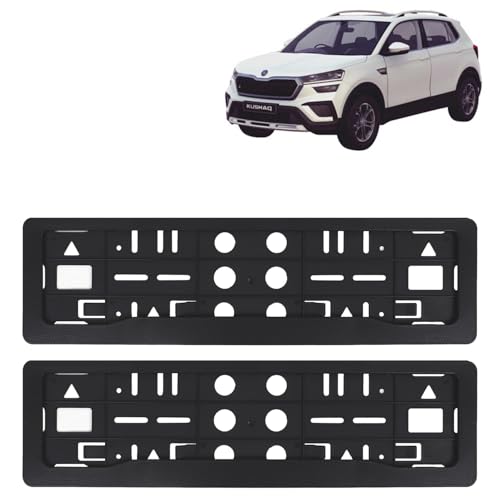 Image of KINGSWAY Kushaq Car Number Plate Frames for All 2021 Onwards Models of Skoda Car Registration Plate Holders, Black Licence Plate Covers (Front and Rear), Universal Size 51.5 x 14.5 cm