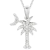 Ritastephens Sterling Silver Shiny Cubic Zirconia Palmetto Moon & Palm Tree Small Pendant Necklace 20' Sterling Silver 925 Shiny clear Cubic Zirconia stones