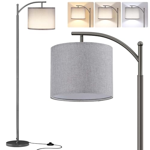 Image of SUNMORY Arc Floor Lamp, Modern Floor Lamp with 9W 3 Color Temperatures Bulb, Metal Standing Lamps with Adjustable Hanging Lampshade, Tall Floor Lamps for Living Room, Bedroom, Office