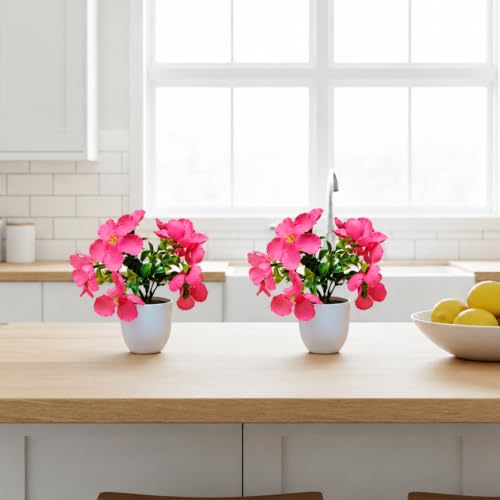 Image of fancymart Artificial Real Touch Flower Plant with Pot (Pack of 2), 16 cm Height, Decorative Faux Floral Plant for Home, Office, Living Room, Bedroom, Table & Shelf Decor