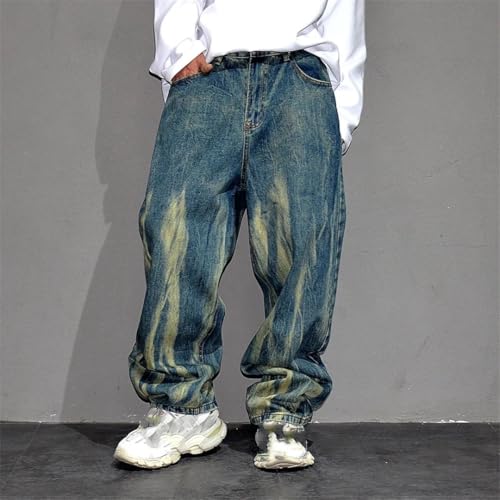 Men’S Hip Hop Trendy Skateboard Baggy Straight Denim Cargo Pants Slim Fit Button Fly Distressed Full Length Casual Jeans4