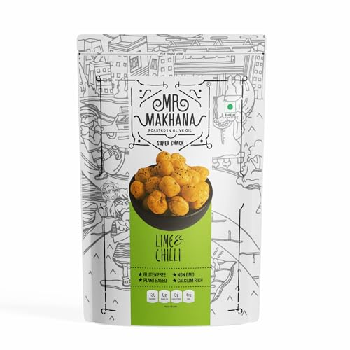 Image of Mr. Makhana Roasted Makhana and Foxnuts | Healthy Snacks | Gluten Free | MSG Free | Antioxidant | Rich Calcium | Zero Trans Fat | Zero cholesterol (Lime & Chilli, 55G)