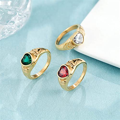 HIJONES Women's Stainless Steel Gold Simple Love Heart Cubic Zirconia Ring Stylish Design Wedding Love Promise Ring2