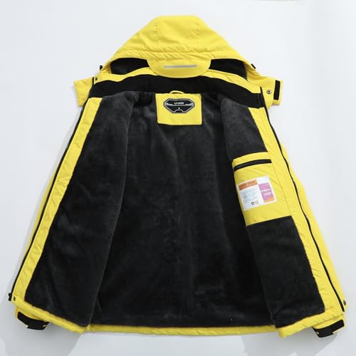 UTWGN Herren Skijacke Winter Warm Schneemantel Wasserdicht Windbreaker Kapuze Arbeit Outerwear Snowboardjacken, gelb, Large