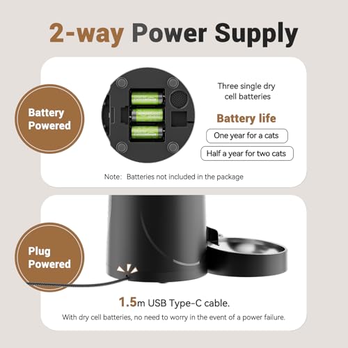 Automatic Cat Feeder for 2 Cats - 16 Cups/4L Timed Auto Pet Feeder with Portion Control (1-6 Meals), Dual Power& Easy to Clean for Indoor Cats & Small Dogs - Image 4