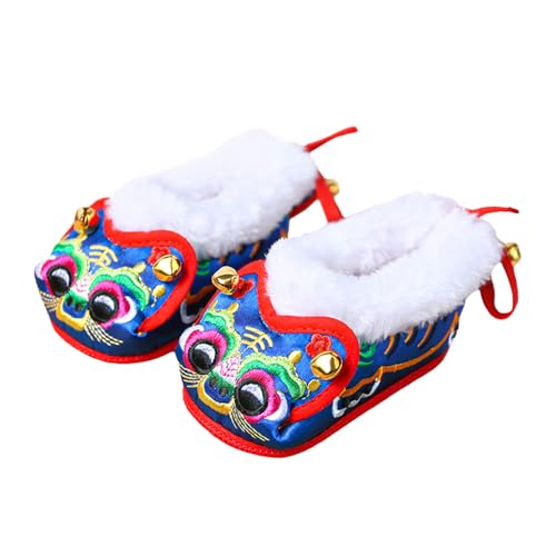 Newborn Baby Tiger Head Shoes Faux Fur Trim Hanfu Shoes Boys Girls Soles Chinese New Years Shoes