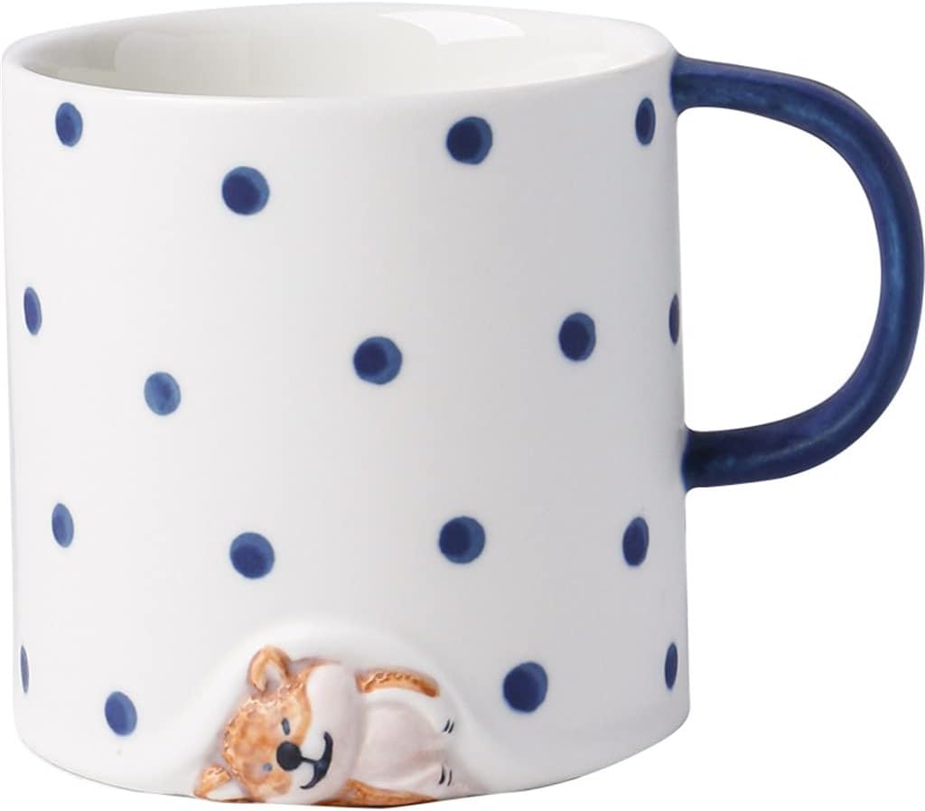 Cute Household Cartoon Hand-painted Ceramic Coffee Cup Breakfast Tea Three-dimensional Shiba Inu Mug(D)