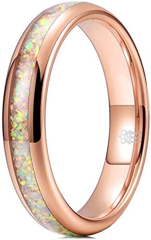 THREE KEYS JEWELRY Womens Galaxy Rings 4mm Unique Tungsten Carbide Ring White Color Stones Wedding Band Gifts Bands Rings for Women Rose Gold Size 6