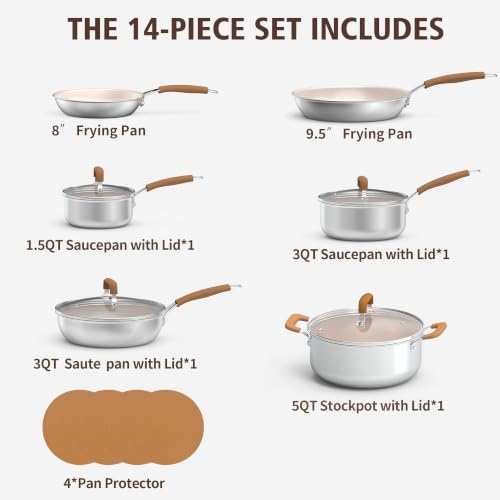 MOSIECH 14 Piece Stainless-Clad Aluminum Cookware Set, Pots and Pans Set | Nonstick Cookware Set with Glass Lids, Stay-Cool Handles, Induction Compatible, Oven Safe to 480°F - image 3