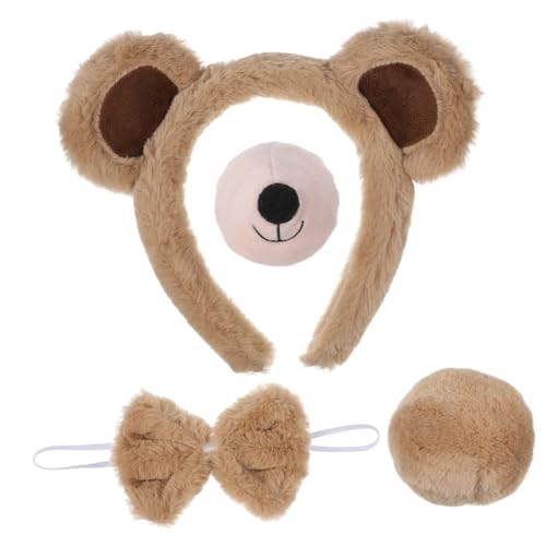 YYZTXF Headband de Oso con Nariz y Cola Suave para Fiestas, Halloween y Eventos temáticos