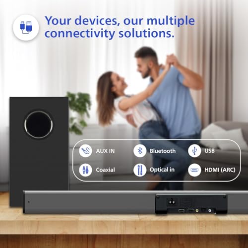 Image of Philips Audio TAB4228 /94 Award Winning 160W Bluetooth Soundbar with Rich Bass,3 EQ Modes, Multi-Connectivity Option with Supporting USB, HDMI(ARC),Optical, Coaxial & Aux-in for Easy Connection (Black)