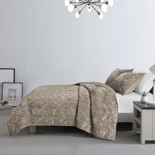 Humesiil Queen Quilt Bedding Set - Luxury Velvet Summer Quilt Full/Queen- Khaki Distressed Bedspreads Queen Size thumb #6