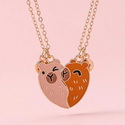 Best Friend Necklace for 2, Split Heart Capybara Matching Friendship Jewelry for Women Bestie4