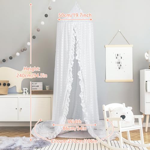 Image of Princess Bed Canopy for Girls - Crib Canopy for Bed - Mosquito Net for Bed, Kids Bed Canopy with Princess Room Decor for Girls Bedroom,Children's Reading Room Decor (White)