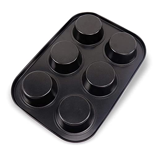 ikis 6 Cups Carbon Steel Mini Muffin Bun Pan Non-Stick Cupcake Baking Bakeware Mould Tray Cake Mold (Black)
