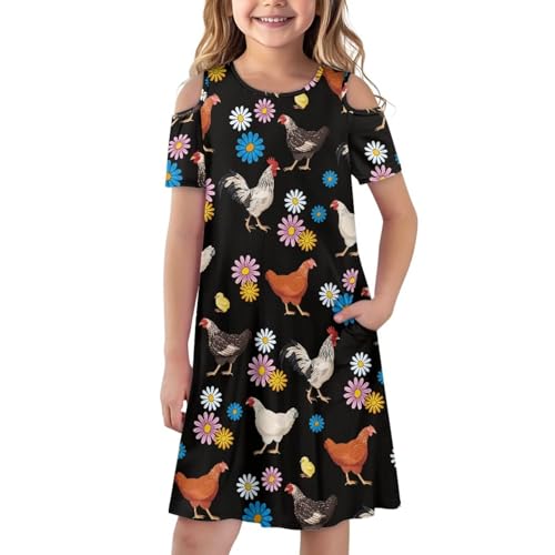 Short Sleeve Dresses for Girls Cold Shoulder A-Line Flowy Summer Dress
