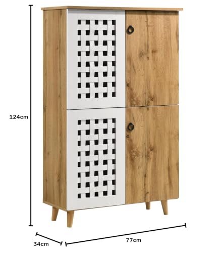 Image of DeckUp Ceylon 4-Door Engineered Wood Shoe Rack (Wotan Oak & White, Matte Finish)