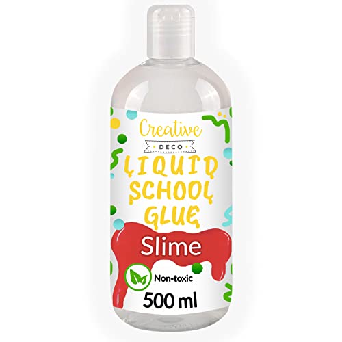 Creative Deco Clear Slime Glue Activator | 16.90oz | Liquid School PVA | Transparent Craft Glue | Clear Glue for Paper, Art, Glass, Wood, Craft, Cardboard, DIY | Washable & Non-Toxic | High Efficiency