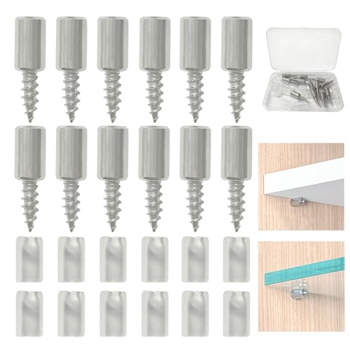 RYXZEN 12 PCS Taquet Etagere Visser de Support d'Étagère Broches Cheville Etagere 7,5mm Supports de Plaque Métal Nickelé pour Armoire Meubles Bureau Cuisine Bibliothèque (avec Couverture Antidérapant)