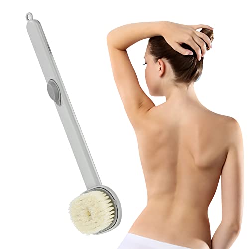 Cepillo de baño líquido con mango largo, cuerpo de espalda extraíble, esponja de baño con depósito de gel de ducha integrado, cepillo de ducha con mango largo, herramienta de limpieza profunda (gris) Cover