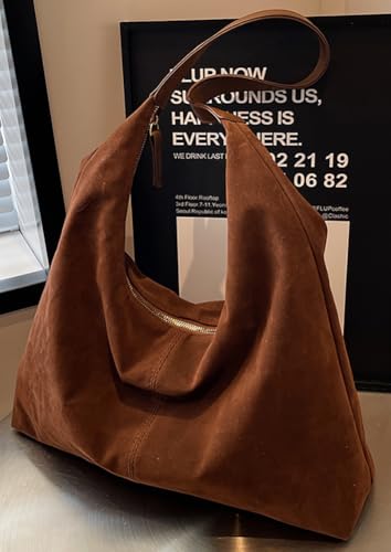 Slouchy Suede Shoulder Bags For Women Underarm Bag Womens Tote Bag Work Purses Crescent Bag Suede Handbag Travel Winter Fall4