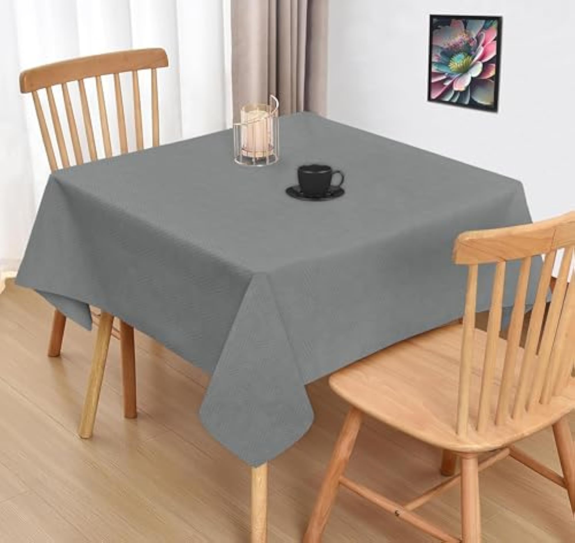Cotton Solid Square Table Cloth for 2 Seater, Grey