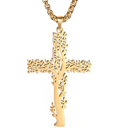 Jude Jewelers Stainless Steel Christian Cross Tree of Life Religious Prayer Church Christmas Baptizing Pendant Necklace