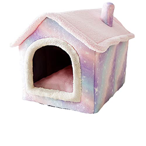猫 ベッド 猫ハウス ペットベッド ペットクッション ドーム型 ペットハウス ふわふわ 犬小屋 屋根付き 猫 おしゃれ 洗える 折りたたみ可 冷暖房 ペット用品 中型犬用 (S/39*32*34cm,D)
