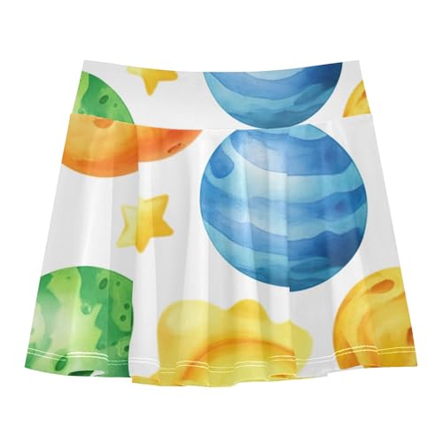 Joisal Cute Space Planets Tennis Skirts Kids Pleated Athletic Shorts Girls Skorts Flowy Skirt 4t