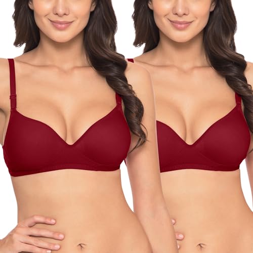 Image of Komli - Heavily Padded Push-Up Bra - Cotton Rich - Balconette - 3 /4th Coverage, Seamless, Wireless, Multiway Straps - T-Shirt Bra (Pack of 2)