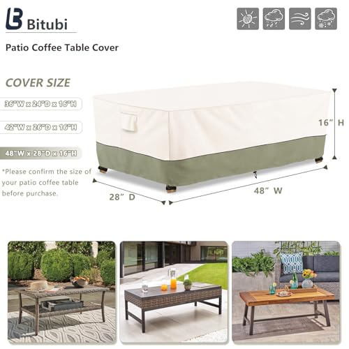 Image of Bitubi Waterproof Patio Coffee Table Cover, Rectangular Outdoor Small Side Table Cover - Fits up to 48L x 28W x 16H inches, Beige