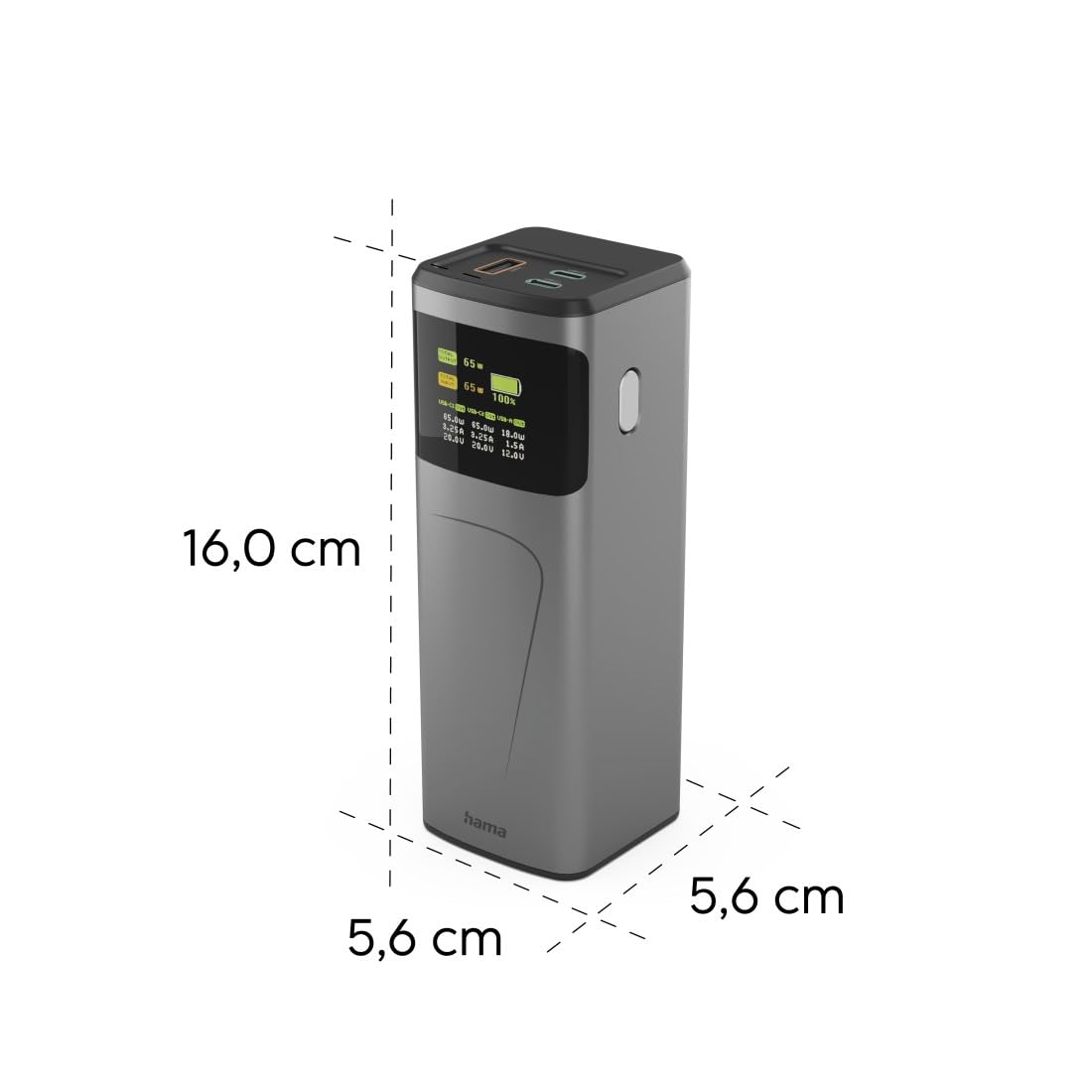 Hama Power Pack "High Power" - Zewnętrzny Akumulator 20000mAh, Szybkie Ładowanie 65W, Power Delivery, Quickcharge, 2x USB-C, 1x USB-A, Kompaktowy Format Podróżny