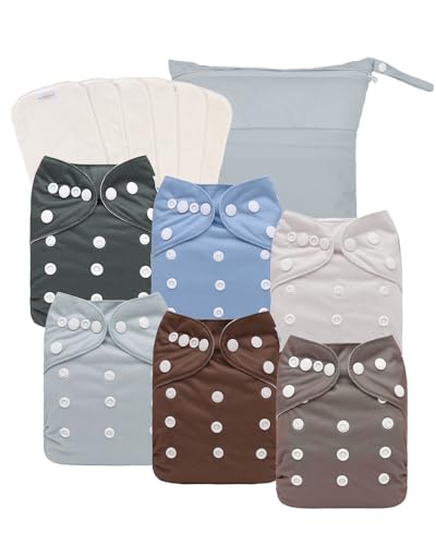 Image of babygoal Cloth Diapers Pack of 13, Baby Reusable Washable Pocket Nappy, 6pcs Diapers+6pcs Rayon from Bamboo Inserts+Wet Bag