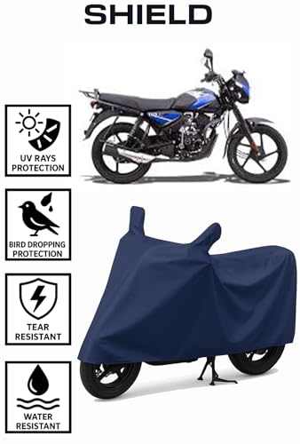 Image of Shield Heavy Duty Bike Cover for Bajaj CT 110 | All-Season, Tear-Proof Fabric | with Side Mirror Pocket & Buckle Belt