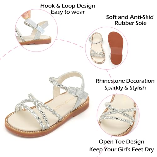 Image of PHIRAMIN Toddler Girl Sandals - Flower Girl Dress Shoes Open Toe Little Kid Flats