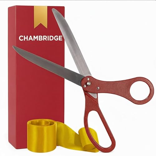 Grand Opening Ceremony Kit – 25 Inch Red Giants Ribbon Cutting Scissors with Gold Ribbon for Inaugurations and Ceremonies Giant Scissors for Special Events