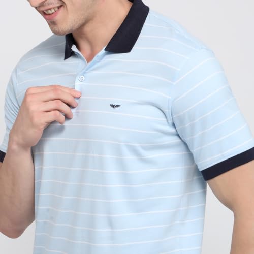 Image of Park Avenue Men Slim Fit Stripe Pattern Pure Cotton Polo Neck Half Sleeve Casual T-Shirt