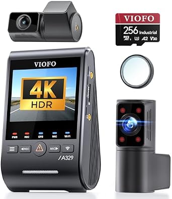Bundle A329S 3CH+256GB Card VIOFO A329S 4K 3 Channel Dash Cam, 4K Front + 2K Cabin Fisheye 210 + 2K Rear, Power Saving Parking Mode, Wi-Fi 6 App Control, 3 STARVIS 2 Sensors