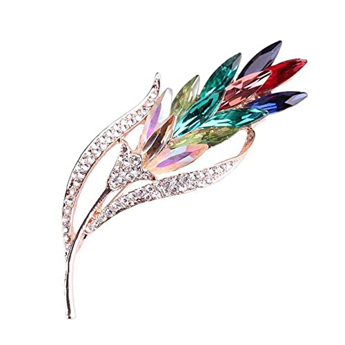 Junyy Creative Colorful Leaf Crystal Flower Wheat Brooches Rhinestone Sweater Shawl Corsage Pins For Women(Multicolor), One Size #TOP9
