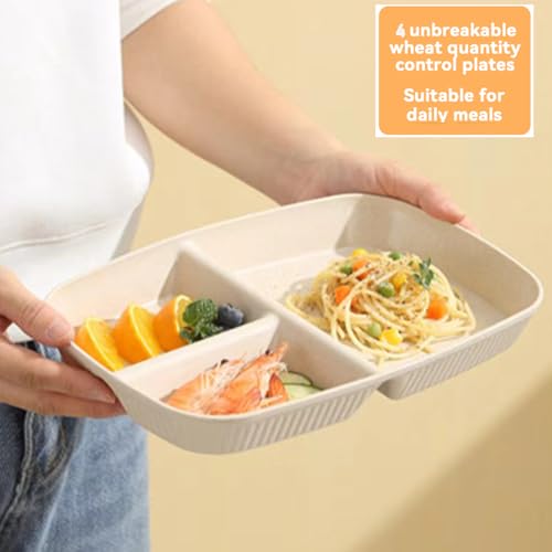 Image of Unbreakable Divided Plates 10.5 Inch 4 PCS,Reusable Wheat Straw Plates,Portion Control Plate Adults, Microwave And Dishwasher Safe, Perfect For Dinner Dishes Kitchen Picnic Party (Classic Series)