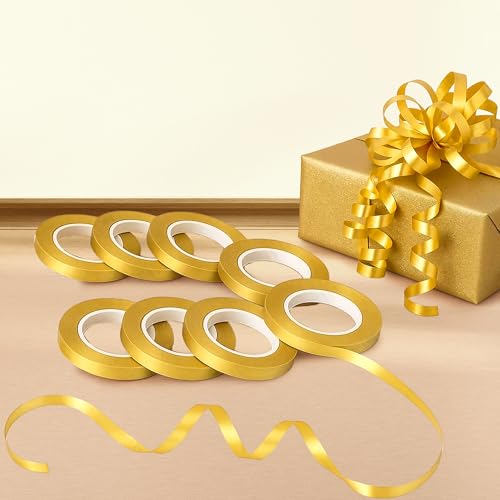 Party Propz Golden Curling Ribbon Decoration - 6 Pcs Golden Ribbons for Balloons | Goldens Balloon Ribbon Bows for Decorations | Birthday Curling Riboon for Balloon | Decorations Items (Satin)