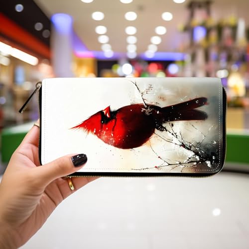 Wallet,Leather Long Wallet Suitable For Ladies And Teenagers - Detachable Wristband + RFID Travel Wallet With Card Slot - Cardinal Bird4