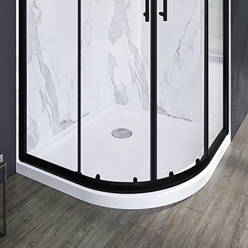 SUNNY SHOWER Double Sliding Shower Door 36.7 in. D x 36.7 in. W x 72 in.H Round Corner Shower Doors with 1/4 in. Clear Glass Framed Shower Enclosure with Black Finish with Shower Base