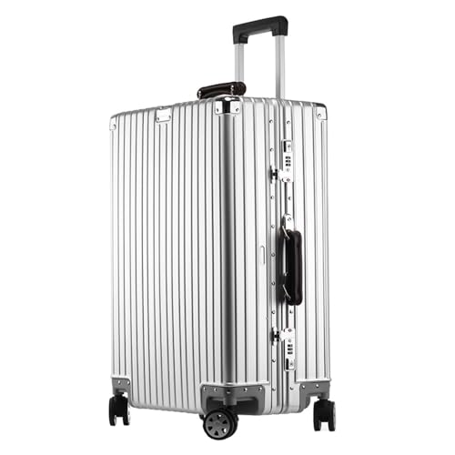 All Aluminum Magnesium Carry on Luggage Airline Approved, Hardside Carry on Suitcase with TSA Lock, Zipperless Luggage Checked Luggage Metal Rolling Luggage for Travel, Business (Silver, 24 inch)