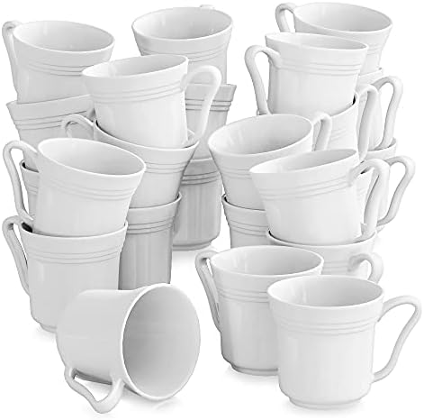 MALACASA, Series Flora, 6-Piece 4.5" Porcelain Cups 11.5 OZ Ivory White China Square Coffee Mugs Coffee Service Mug Set