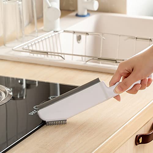 Image of Multifunctional Cleaning Brush 2 Pcs Silicone Cleaning Brush Small Crevice Brush Scraper Brush Cleaner Kitchen Sink Squeegee Bathroom Countertop Floor Window Mirror Bathtub (White)