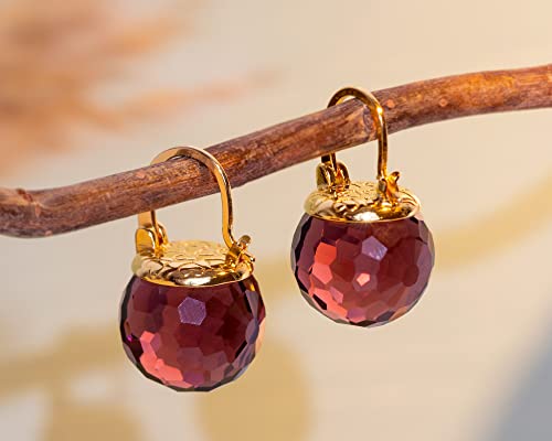 Image of Crystal Earrings for Women, Sparkly Austrian Crystal Disco Ball Earrings, 18K Gold Plated Post Drop Earrings with Colorful Spheres, Hypoallergenic & Lightweight, Ideal Gift for Her