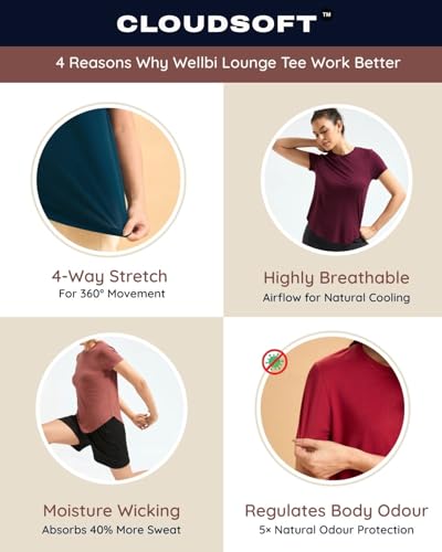 Image of Wellbi Bamboo Women's Tshirt - Ultra-Soft, Breathable & Sustainable | Premium Cotton Blend for Supreme Comfort | Stylish & Eco-Friendly T-Shirt for Women | Tshirt Women Cotton
