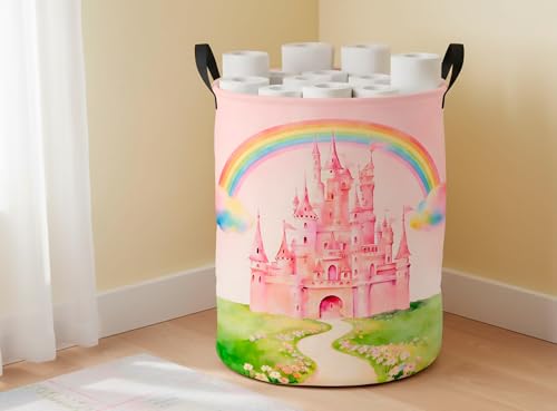 Image of CLOCOR Large Laundry Basket,Waterproof Fabric Storage Container,Room Decor(Pink Castle)